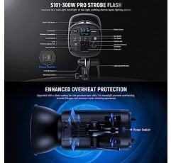 NEEWER S101-300W PRO 스튜디오 모노라이트, 2.4G Q 트리거, 모든 금속 300Ws GN58 5600K 스트로브 플래시, 조정 가능한 모델링 램프/제품 초상화 웨딩 사진용 보웬스 마운트 포함