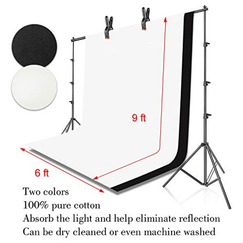EMART 8.5x10ft 사진 배경 키트, 400W 5500K 일광 우산 연속 조명 세트, 사진 스튜디오 제품, 사진 촬영, 인물 촬영을 위한 흑백 배경