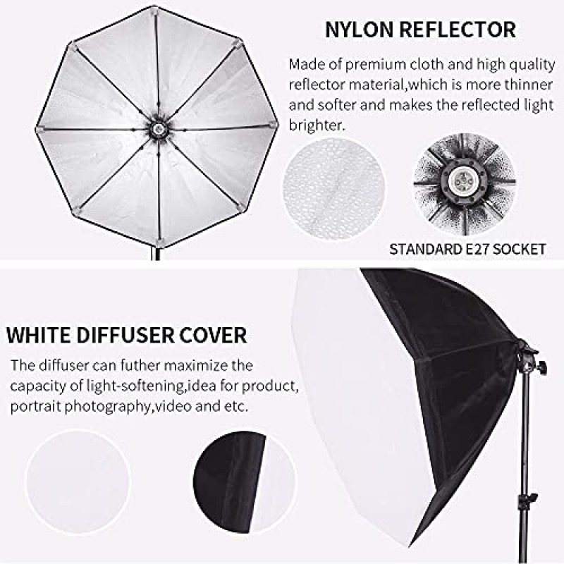 팔각형 소프트박스 조명 키트, 85W E27 3000-6500K 디밍이 가능한 LED 전구를 갖춘 사진 조명 비디오 스튜디오 조명 인물 사진, 비디오 녹화용 전문 스튜디오 장비