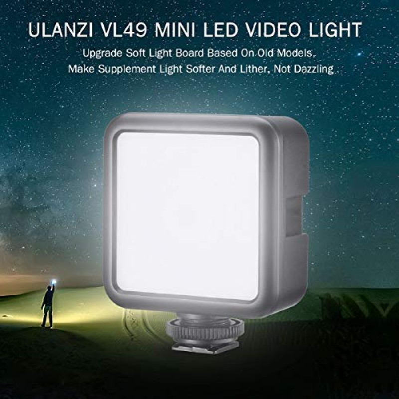 ULANZI VL49 2000mAh LED 비디오 조명(콜드 슈 3개 포함), 충전식 소프트 라이트 패널, DJI OSMO용 휴대용 사진 조명 Sony DSLR Canon 카메라 GoPro 동영상 블로깅