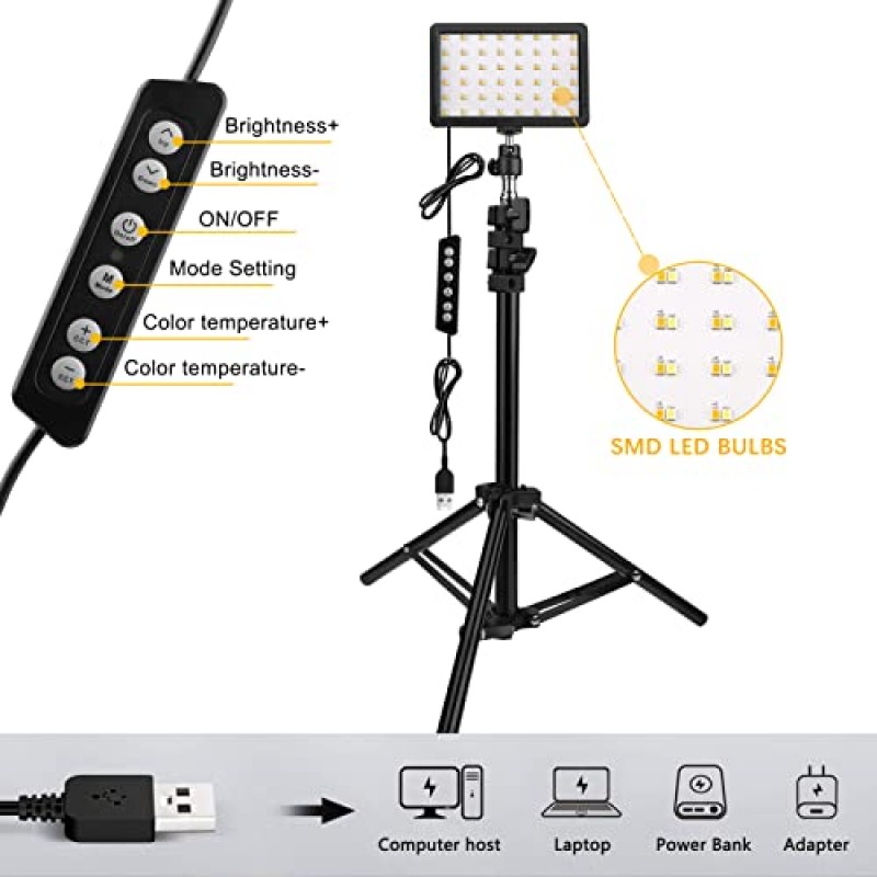 Unicucp 2팩 LED 비디오 조명, 사진 조명 키트, YouTube/스트림 줌 통화/블로깅/화상 회의 조명용 삼각대 스탠드/컬러 필터가 포함된 2400-6800K 조광 가능 스튜디오 조명 97 CRI