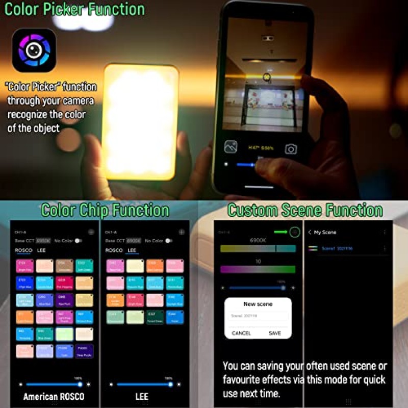 Weeylite S03 RGB LED 비디오 조명, 앱 제어 미니 포켓 LED 카메라 캠코더 조명 사진용 휴대용 카메라 조명, 사진/인물 사진용 CRI 95+ 2800-6800K 디밍이 가능한 LED 비디오 패널 조명