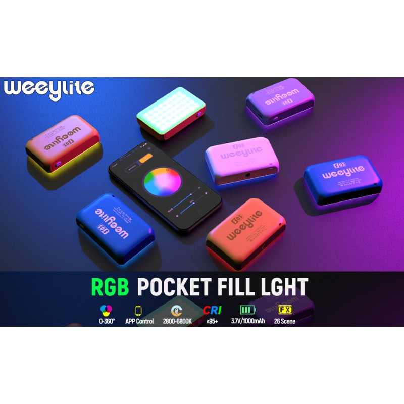 Weeylite S03 RGB LED 비디오 조명, 앱 제어 미니 포켓 LED 카메라 캠코더 조명 사진용 휴대용 카메라 조명, 사진/인물 사진용 CRI 95+ 2800-6800K 디밍이 가능한 LED 비디오 패널 조명