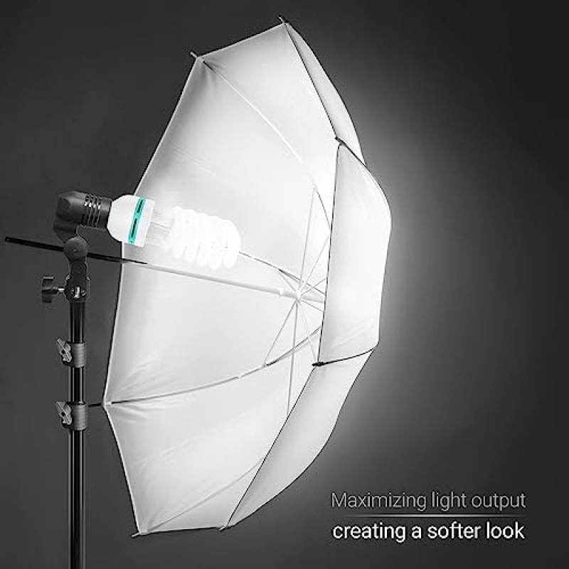 LimoStudio 350W 고급 사진 우산 반사경 조명 키트(33인치 우산 및 65W 6500K CFL 전구 및 조명 소켓, 11피트 길이의 편리한 케이블 코드, 부드러운 확산 조명, AGG1754 포함)