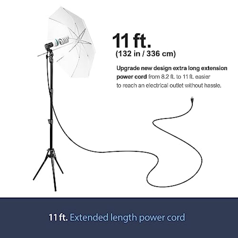 LimoStudio 350W 고급 사진 우산 반사경 조명 키트(33인치 우산 및 65W 6500K CFL 전구 및 조명 소켓, 11피트 길이의 편리한 케이블 코드, 부드러운 확산 조명, AGG1754 포함)