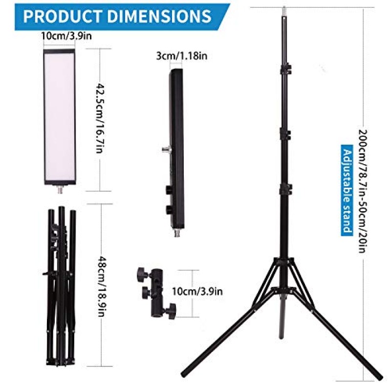 GIJUANRING 2팩 사진 조명, 스튜디오 비디오 조명 3200K-5500K 이중 색상 조광 가능 LED 패널(인물 사진, 제품 사진, YouTube 비디오 녹화용 삼각대 스탠드 백 포함)