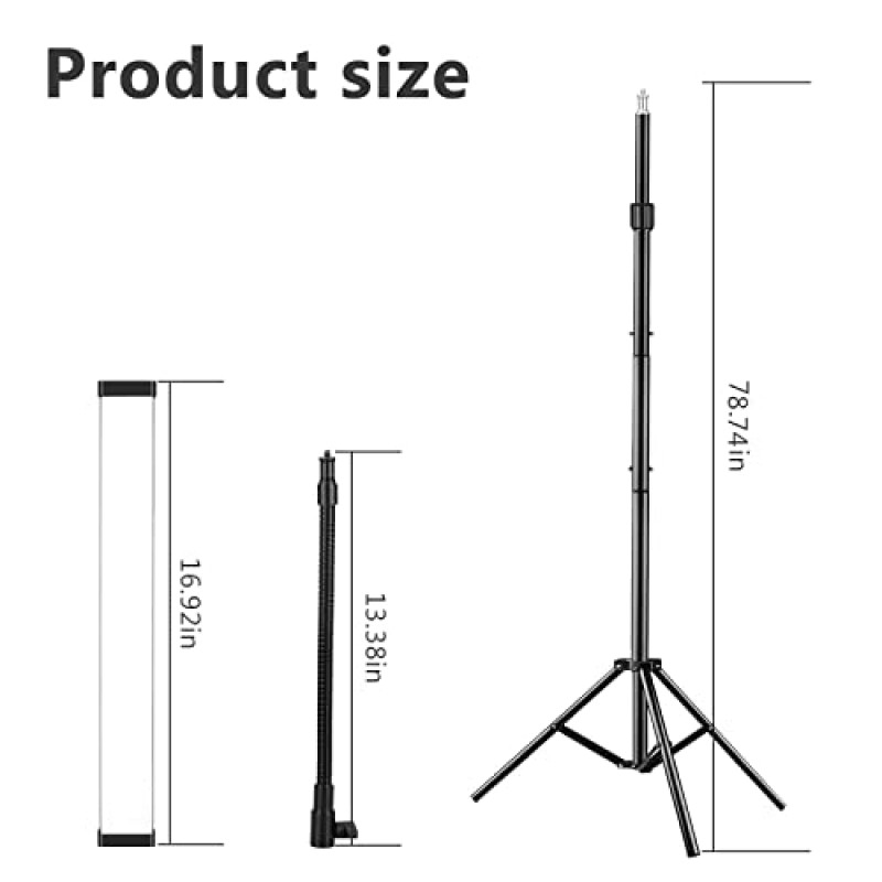 LED 비디오 조명 스틱 완드 키트 - 조정 가능한 삼각대 스탠드가 포함된 사진 조명, 9가지 컬러 필터, Gepege 2팩 라이브 스트리밍/인물/Vlog용 5600K 밝기 조절이 가능한 휴대용 비디오 스튜디오 조명