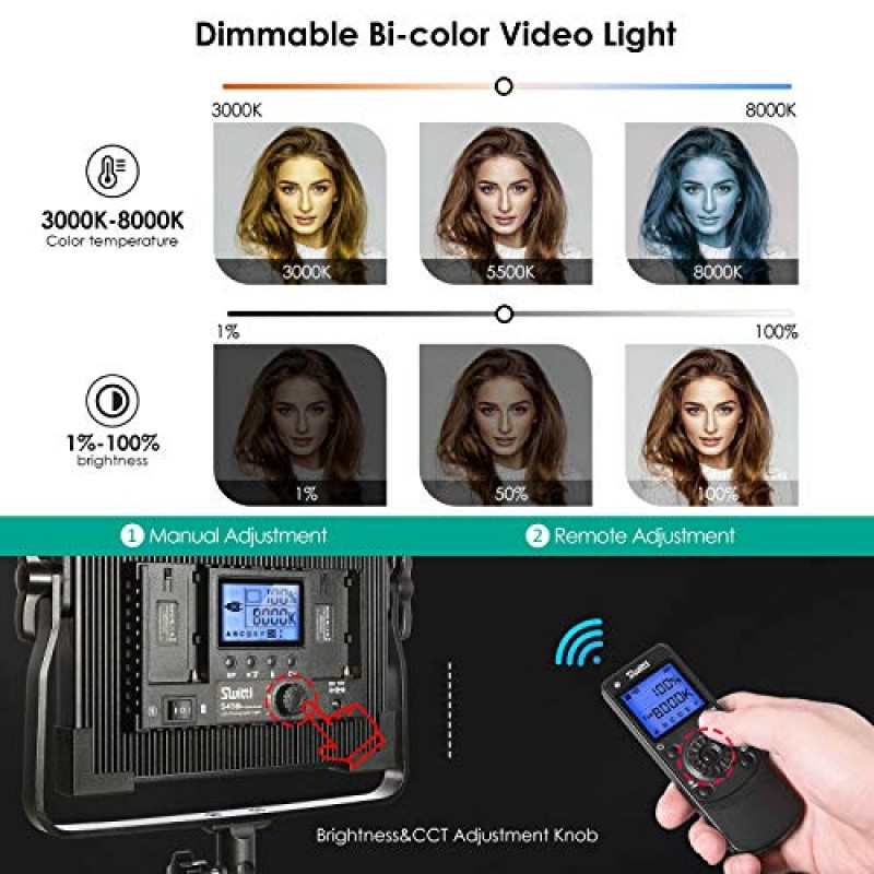 Switti LED 비디오 조명 패널 조명 키트, 소프트박스가 포함된 조광 가능 이중 색상 사진 조명, 비디오 제작용 LED 조명 키트, 인물 촬영|45W/600개 LED/3000K-8000K/CRI96+