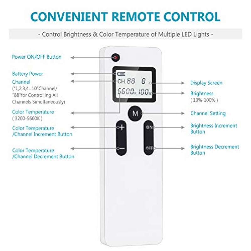 Neewer 고급 2.4G 480 LED 비디오 조명, LCD 화면이 포함된 조도 조절이 가능한 이중 색상 LED 패널 및 인물 제품 사진 촬영을 위한 2.4G 무선 리모트, 금속 U 브래킷 및 반도어를 사용한 스튜디오 비디오 촬영