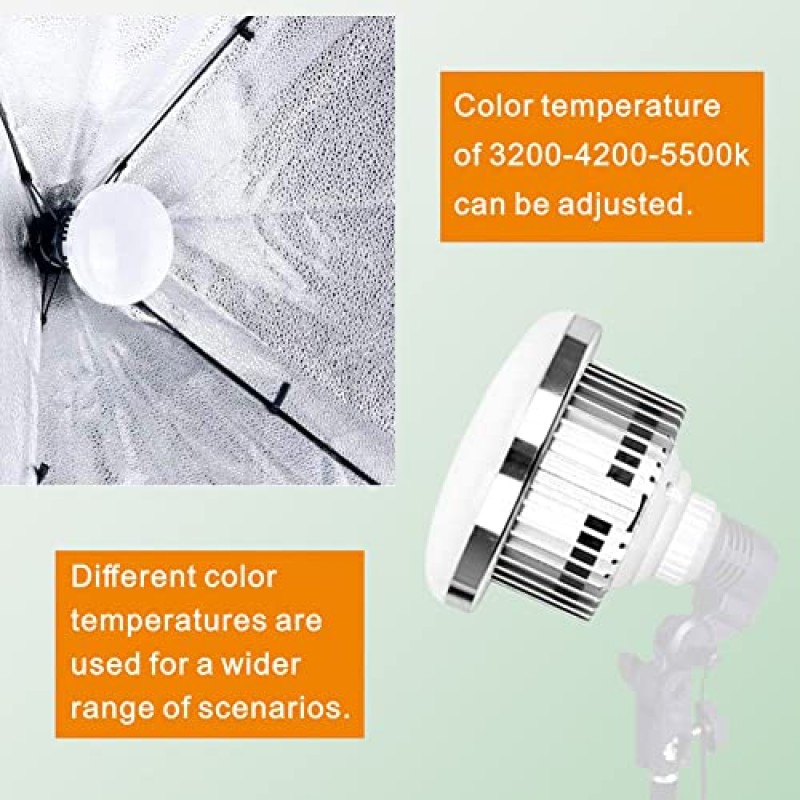 2팩 135W 사진 전구 디밍이 가능한 삼색 LED 전구 2700-6400K 사진 비디오 스튜디오 조명용 E27 소켓에 나선형 소프트박스 전구