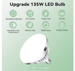 2팩 135W 사진 전구 디밍이 가능한 삼색 LED 전구 2700-6400K 사진 비디오 스튜디오 조명용 E27 소켓에 나선형 소프트박스 전구