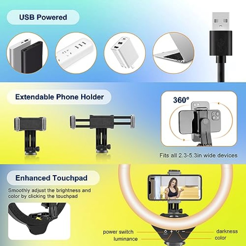 Aureday 14인치 셀카 링 라이트(62인치 삼각대 스탠드 및 휴대폰 홀더 포함), 메이크업/비디오 녹화/사진 촬영을 위한 조광 가능 LED 휴대폰 링라이트, 모든 휴대폰 및 경량 카메라용 원형 조명