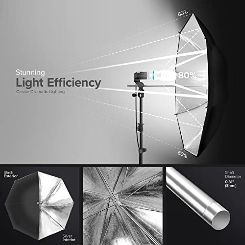 LimoStudio, 700W 출력 조명 시리즈, LMS103, 흰색 및 검정색 우산 반사판용 소프트 연속 조명 키트(액세서리 및 휴대용 가방 포함)