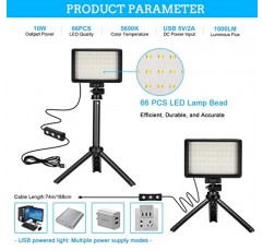 Ci-Fotto LED 비디오 조명 2팩, 사진 스튜디오, 작은 각도 촬영, 비디오 녹화, 게임 스트리밍을 위한 미니 삼각대 및 컬러 필터가 포함된 5600K 조광 가능 USB 사진 조명