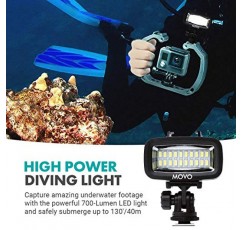 Movo LED-WP 수중 고출력 충전식 LED 비디오 조명(액션 카메라 및 신발 마운트 포함), GoPro, DSLR과 호환 가능 - 동영상 블로깅, 여행, 스쿠버 다이빙, 스노클링, 서핑, 스포츠에 적합