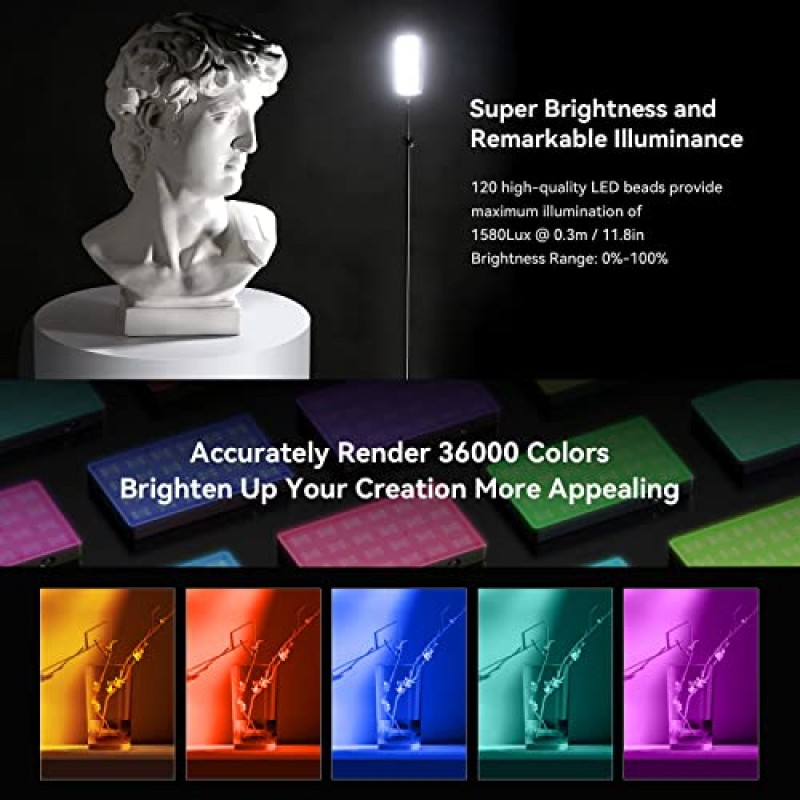 SmallRig RM120 RGB 비디오 조명, 5000mAh 180분 휴대용 카메라 조명 7W 출력, LED 비디오 조명 패널, TikTok용 2500-8500K CRI TLCI 98+, 콘텐츠 제작자, 사진작가 3808