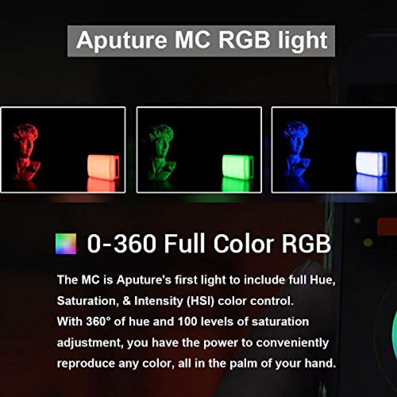 Aputure Amaran AL-MC RGBWW 온카메라 비디오 조명, CRI/TLCI 96+, 온도 3200K-6500K, HSI 모드, USB-C PD 및 무선 충전으로 자기 매력 및 앱 지원