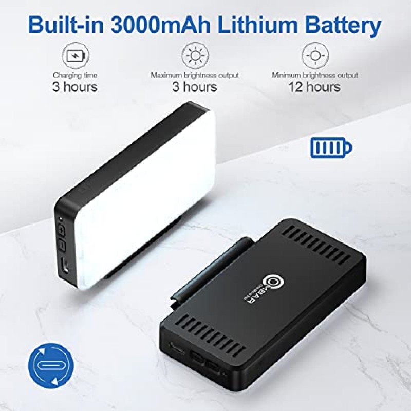 OMBAR 미니 카메라 조명, 이중 색상 LED 비디오 조명 3000mAh 충전식, CRI95+ 2600-6000K 카메라, 사진 및 비디오 조명용 조광 가능 LED 패널 조명, 화상 회의용 휴대용 비디오 조명