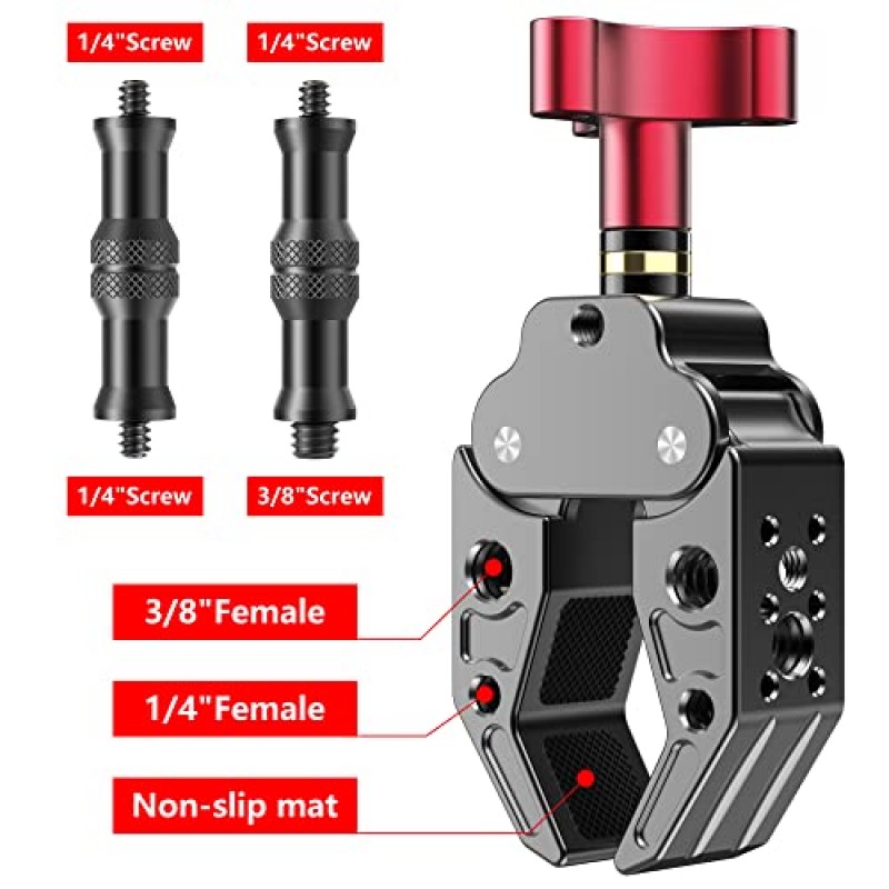 사진 스튜디오 비디오 조명 카메라용 1/4 ~ 3/8 표준 금속 스터드가 있는 KOQEIEY 슈퍼 클램프 카메라, DSLR 카메라, LED 조명, 마이크, 무선 플래시 수신기, 트리거용 크랩 플라이어 클립 마운트