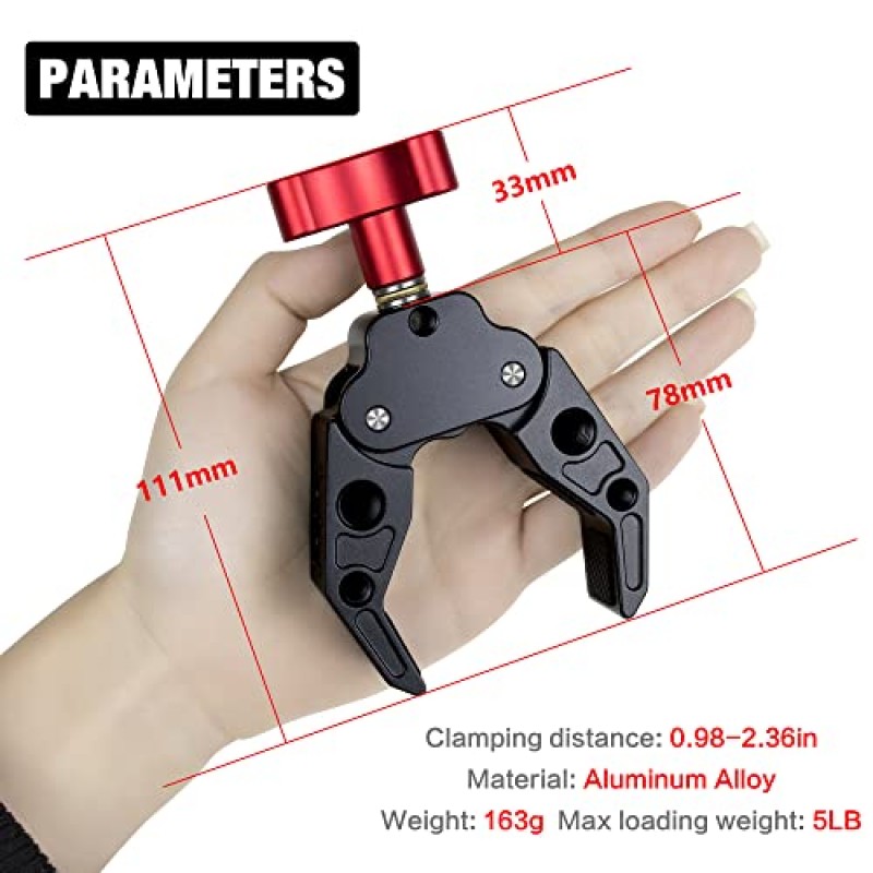 사진 스튜디오 비디오 조명 카메라용 1/4 ~ 3/8 표준 금속 스터드가 있는 KOQEIEY 슈퍼 클램프 카메라, DSLR 카메라, LED 조명, 마이크, 무선 플래시 수신기, 트리거용 크랩 플라이어 클립 마운트