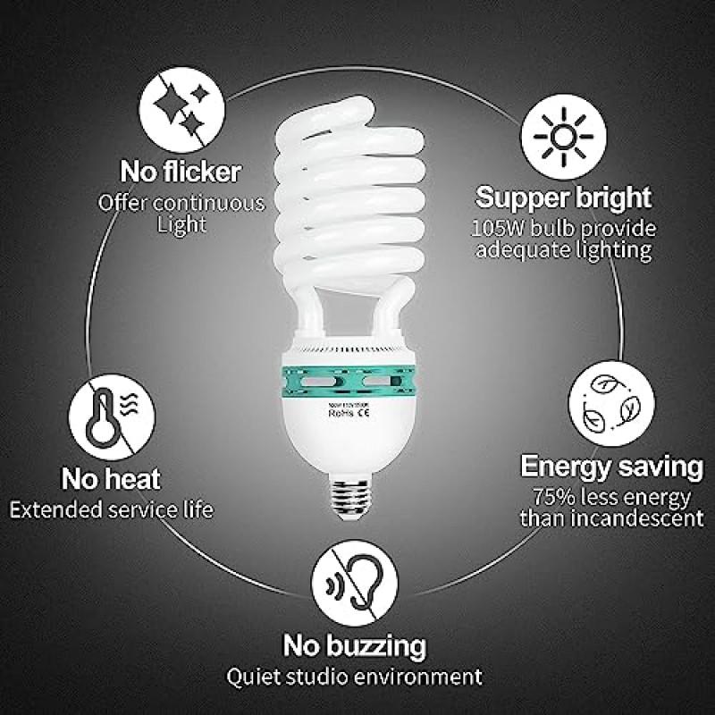 EMART 풀 스펙트럼 전구, 사진 비디오 스튜디오 조명용 2 x 105W 5500K CFL 일광