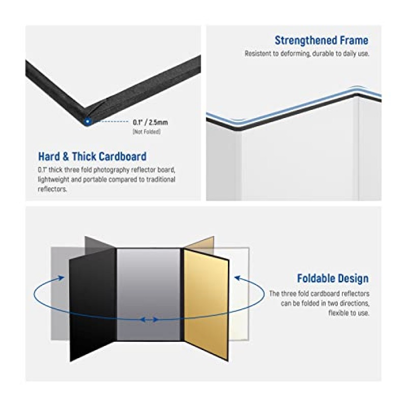 사진용 NEEWER 4 in 1 조명 반사판 카드보드(골드/화이트/실버/블랙), 12