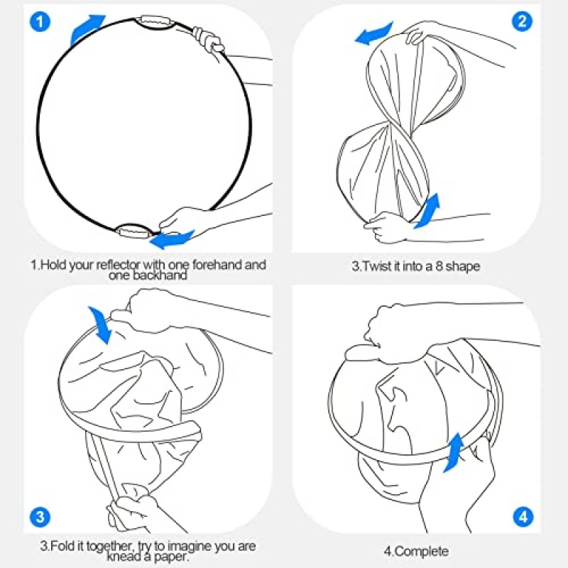 WELLMAKING 32인치(80cm) 반사경 사진, 가방 및 틸트 어댑터가 포함된 접이식 조명 반사경, 스튜디오 및 실외 조명용 5 in 1 핸들 반사경 - 반투명, 은색, 금색, 흰색 및 검정색