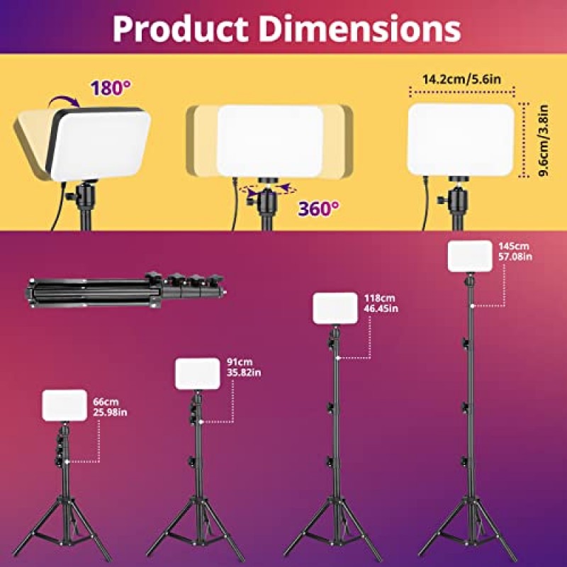 Torjim RGB 사진 비디오 조명, 조정 가능한 삼각대 스탠드가 있는 스튜디오 조명 - 비디오 녹화/YouTube/TikTok/라이브 스트리밍/메이크업/블로깅을 위한 16가지 색상 조명