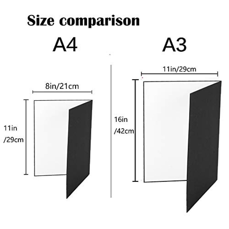 빛 반사판 판지 2 팩 8 x 11 인치 식품 제품용 사진 광 확산기 정물 사진 촬영, 검정색/은색/흰색 두꺼운 종이 보드