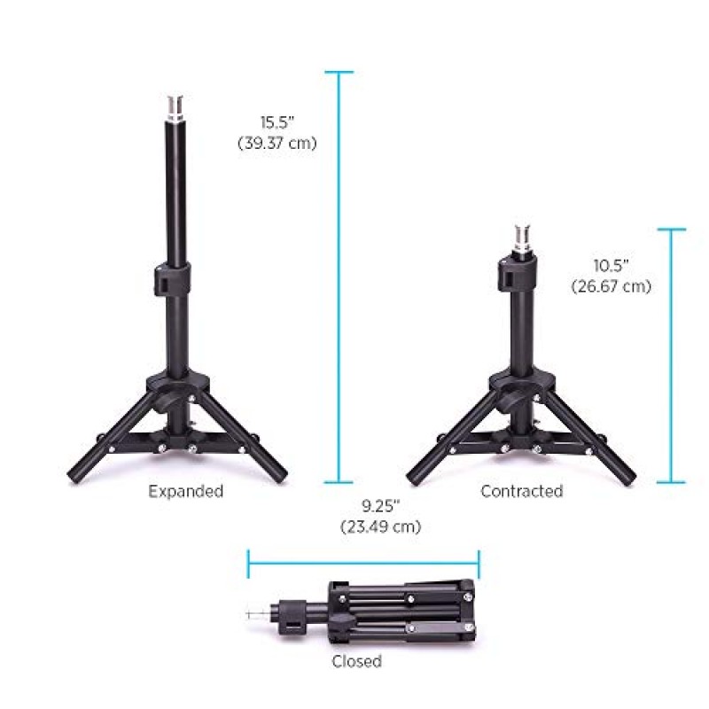 Fovitec 2등 테이블 상단 형광등 조명 키트, 6인치 반사경, 30W 전구 및 제품 사진 및 비디오 제작을 위한 15인치 조명 스탠드