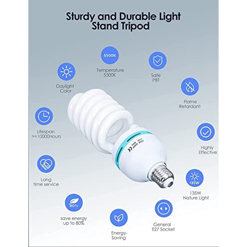 사진 사진을 위한 E27 소켓에 2개 135W 전구 5500K CFL 일광 나선형 소프트박스 조명 키트 전구