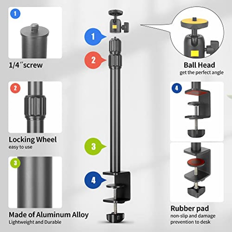 Hemmotop 카메라 데스크 마운트 라이트 스탠드 12.8