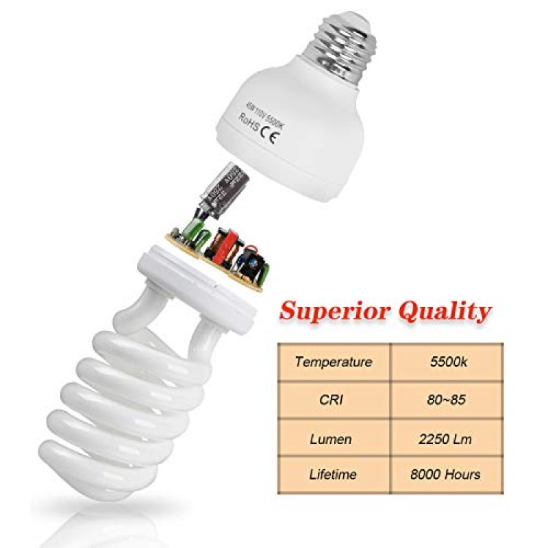 EMART 전체 스펙트럼 전구, 사진 비디오 스튜디오 조명용 2 x 45W 5500K CFL 일광