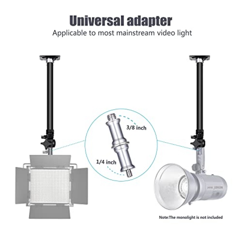 Neewer 벽 장착 붐 암 15-23.6인치/38-60cm 사진 스튜디오 비디오 조명, 모노라이트 사진용 1/4인치 ~ 3/8인치 범용 어댑터로 길이 조절 가능