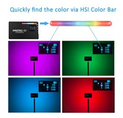 INSSTRO C1 RGB LED 비디오 조명, 카메라 캠코더용 풀 컬러 RGB 조명, 2500k-8500k 색상 범위의 충전식 포켓 크기 비디오 조명, 프리미엄 알루미늄 합금 쉘을 사용한 10가지 장면 시뮬레이션