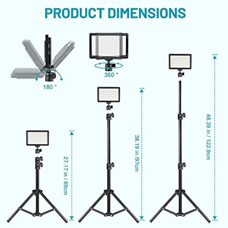 AGUPERFIT 70 LED 비디오 조명 키트 조정 가능한 삼각대 스탠드가 포함된 연속 사진 조명 팩 + 사진 스튜디오/인물 사진/탁상 촬영/회의 조명용 밝기 11개 + 컬러 필터 4개