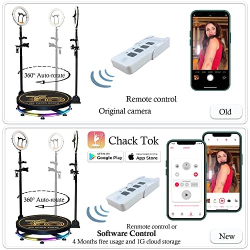 링 라이트, 트롤리, 무료 로고 사용자 정의, 앱 원격 제어 자동 슬로우 모션 360 스핀 카메라 비디오 부스에 7명이 서 있는 파티용 소프트웨어가 포함된 OLYLO 360 사진 부스 기계 115cm