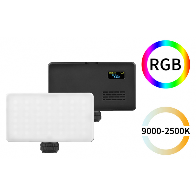 Andoer 포켓 RGB 비디오 라이트 LED 필 라이트 2500K-9000K 디밍 가능 20 조명 효과 Vlog 셀카 라이브 스트리밍 화상 회의 라이트용 콜드 슈 마운트 어댑터가 있는 내장 배터리