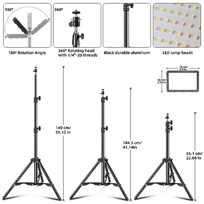 LED 비디오 조명 키트 2개, Hagibis 스튜디오 조명 사진용 9가지 컬러 필터 조절 가능한 삼각대 스탠드가 있는 조명 사진 비디오 녹화용 55인치 스트리밍 조명 컴퓨터 줌 스트림 TikTok YouTube