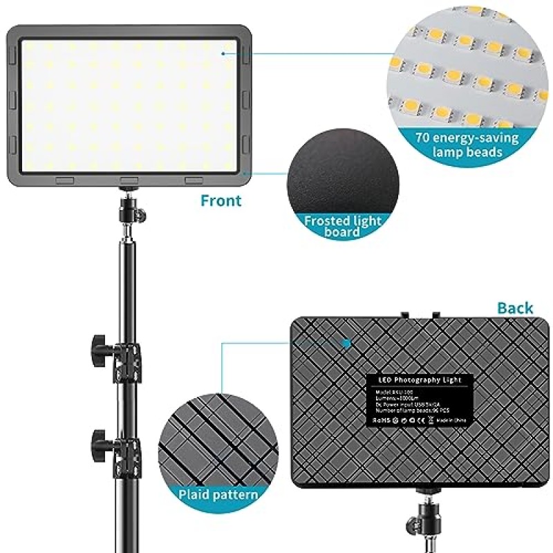 LED 비디오 조명 키트 2개, Hagibis 스튜디오 조명 사진용 9가지 컬러 필터 조절 가능한 삼각대 스탠드가 있는 조명 사진 비디오 녹화용 55인치 스트리밍 조명 컴퓨터 줌 스트림 TikTok YouTube