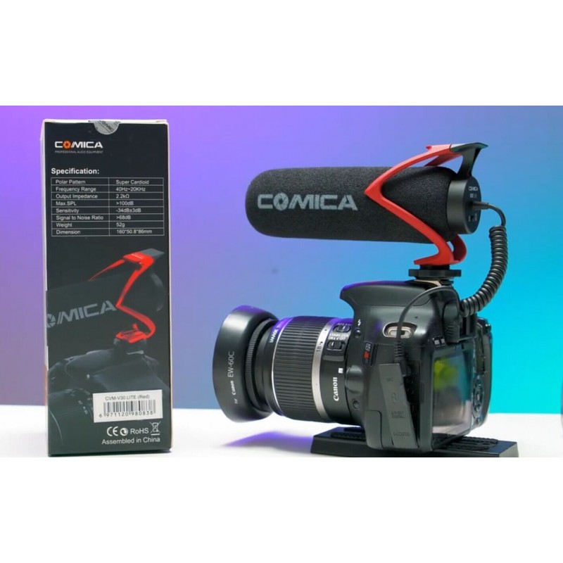 comica CVM-V30 LITE 비디오 마이크, Canon Nikon Sony Panasonic DSLR 카메라용 슈퍼 카디오이드 콘덴서 온카메라 샷건 마이크, 3.5mm 잭이 있는 iPhone Android 스마트폰용 마이크(검은색)