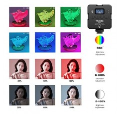 RUNVSE RGB 비디오 조명, 콜드 슈 마운트/자석이 포함된 휴대용 0.96인치 OLED 카메라 조명, GoPro 블로깅 DSLR 카메라 캠코더용 2500K-9000K/CRI95+ 충전식 사진 조명