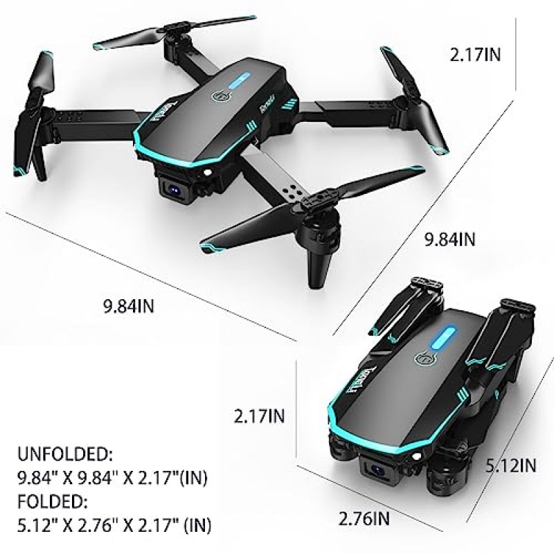 어린이를 위한 듀얼 카메라 접이식 RC 드론 - 헤드리스 모드, 자동 호버링, 3D 뒤집기, 5면 장애물 회피 및 실시간 비디오 전송 기능을 갖춘 비행하기 쉬운 실내 비행 장난감 - 소년과 어린이를 위한 완벽한 실내 비행 장난감/선물 여자