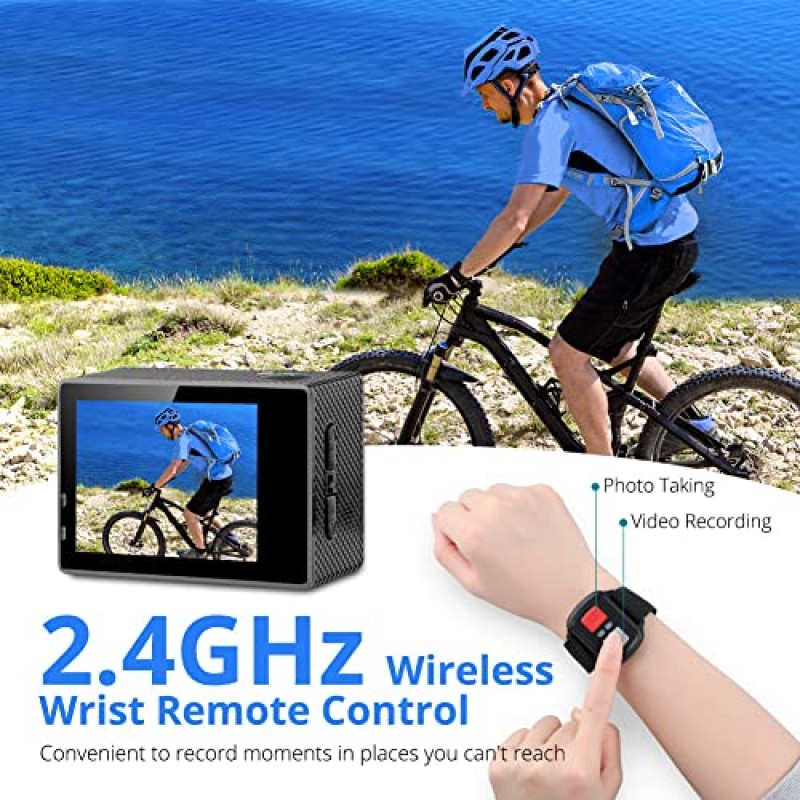 Dragon Touch 4K 액션 카메라 20MP Vision 3 수중 방수 카메라 170° 광각 WiFi 스포츠 캠(리모컨 2개 배터리 및 장착 액세서리 키트 포함)