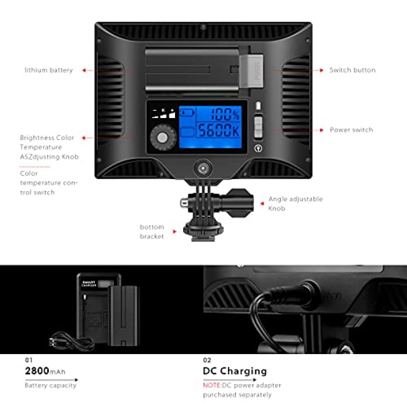 Switti S20 카메라 조명, DSLR 카메라/캠코더에 장착되는 LED 조명, 사진용 휴대용 비디오 조명 패널, YouTube 비디오, Vlog 조명| 3200K-5600K, CRI95+