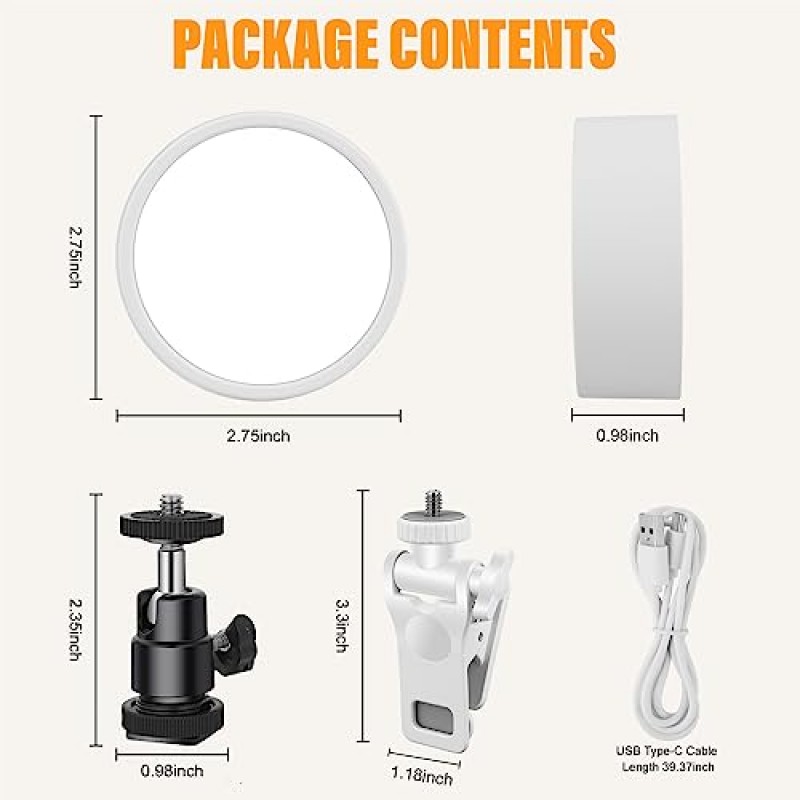 줌 회의용 전체 화면 셀카 링 라이트, 전화, 노트북, 태블릿, 컴퓨터 모니터용 링 라이트에 Whellen 충전식 60 LED 클립 - 화상 회의/TikTok용 휴대용 미니 필 라이트