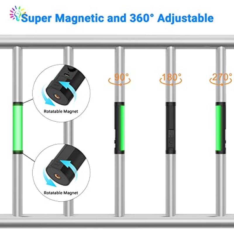 LUXCEO 핸드헬드 라이트 완드, 사진용 다색 RGB LED 비디오 라이트, 비디오 촬영용 2000mAh 충전식 미니 라이트 스틱 YouTube용 마그네틱 전문 튜브 라이트, TikTok(검은색)