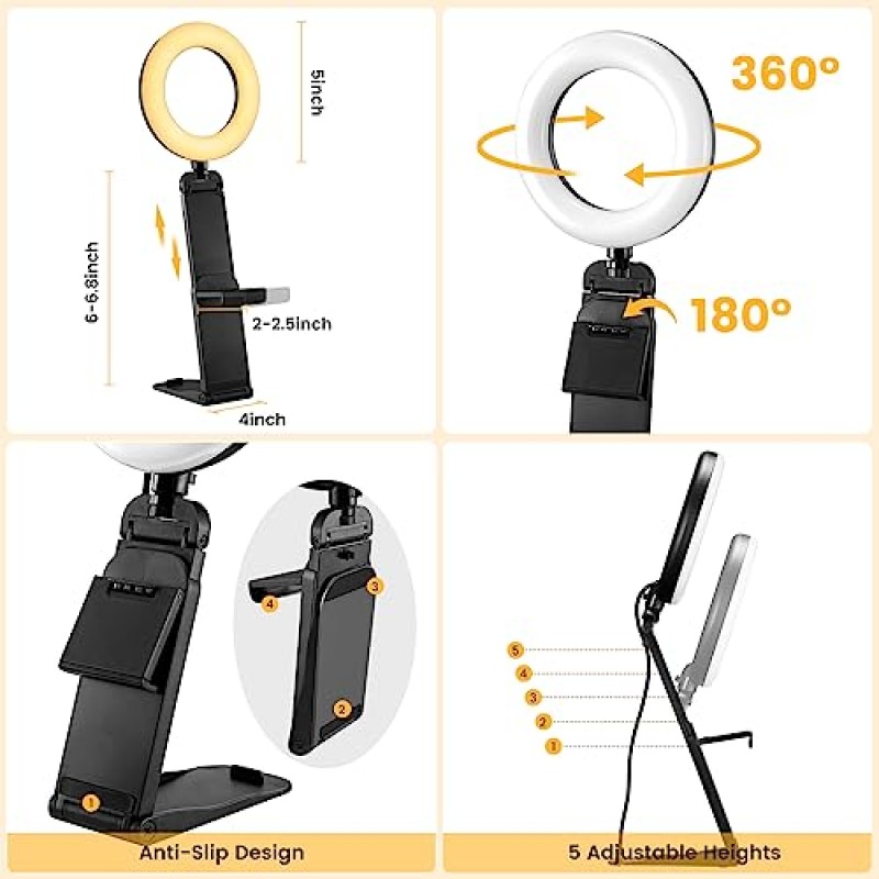 컴퓨터 화상 회의 조명용 Sancheay 링 라이트 - 줌 회의, 화상 통화, 웹캠 조명, 온라인 학습, 라이브 스트리밍을 위한 클립 및 스탠드가 있는 노트북 데스크탑 링 라이트