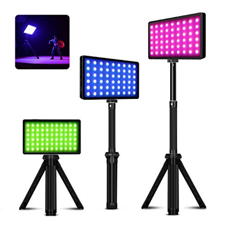 RGB LED 비디오 조명, 풀 컬러 LED 카메라 조명, 화상 회의용 2500-8500K 사진 조명 패널 YouTube 비디오 녹화 또는 Vlog용 휴대용 RGB 조명, 4400mAh 충전식 배터리