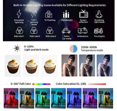 RGB LED 비디오 조명, 풀 컬러 LED 카메라 조명, 화상 회의용 2500-8500K 사진 조명 패널 YouTube 비디오 녹화 또는 Vlog용 휴대용 RGB 조명, 4400mAh 충전식 배터리